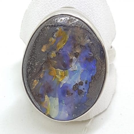 Sterling Silver Large Oval Boulder Opal Ring