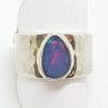 Sterling Silver Opal in Wide Beaten Design Band Ring