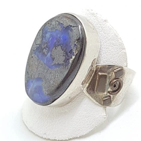 Sterling Silver with Copper Design on Side Large Boulder Opal Ring