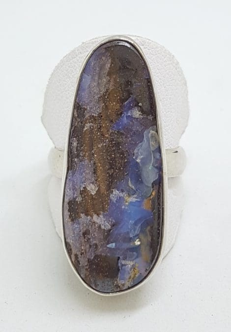 Sterling Silver Large/Long Freeform Boulder Opal Ring