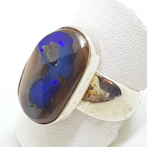 Sterling Silver Large Boulder Opal Wide Band Ring