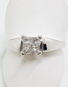 18ct White Gold Square Claw Set Diamond Cluster Engagement Ring