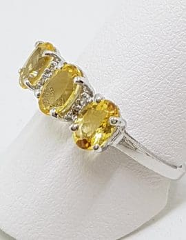 10ct White Gold Citrine & Diamond Bridge Set Ring