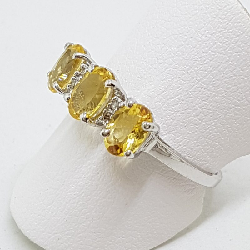 10ct White Gold Citrine & Diamond Bridge Set Ring