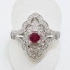 9ct White Gold Natural Ruby & Diamond Large Ornate Ring