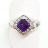 9ct White Gold Square Amethyst with Diamond Large Cluster Ring