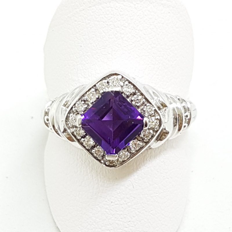 20200525_122701 9ct White Gold Square Amethyst with Diamond Large Cluster Ring