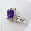 9ct White Gold Square Amethyst with Diamond Ring