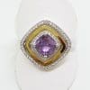 9ct Yellow and White Gold Amethyst and Diamond Ring - Square