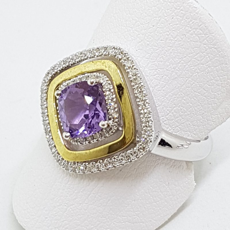 20200525_123122 9ct Yellow and White Gold Amethyst and Diamond Ring - Square