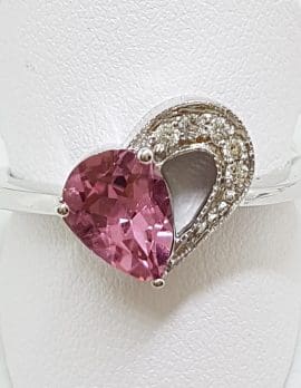 14ct White Gold Pink Tourmaline and Diamond Heart Ring
