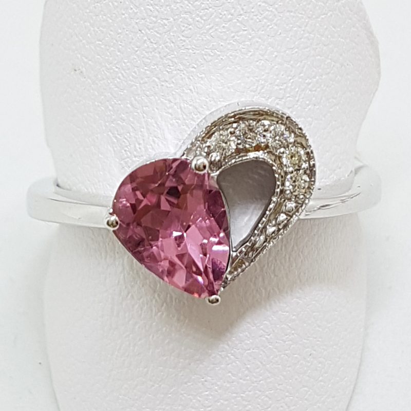 14ct White Gold Pink Tourmaline and Diamond Heart Ring