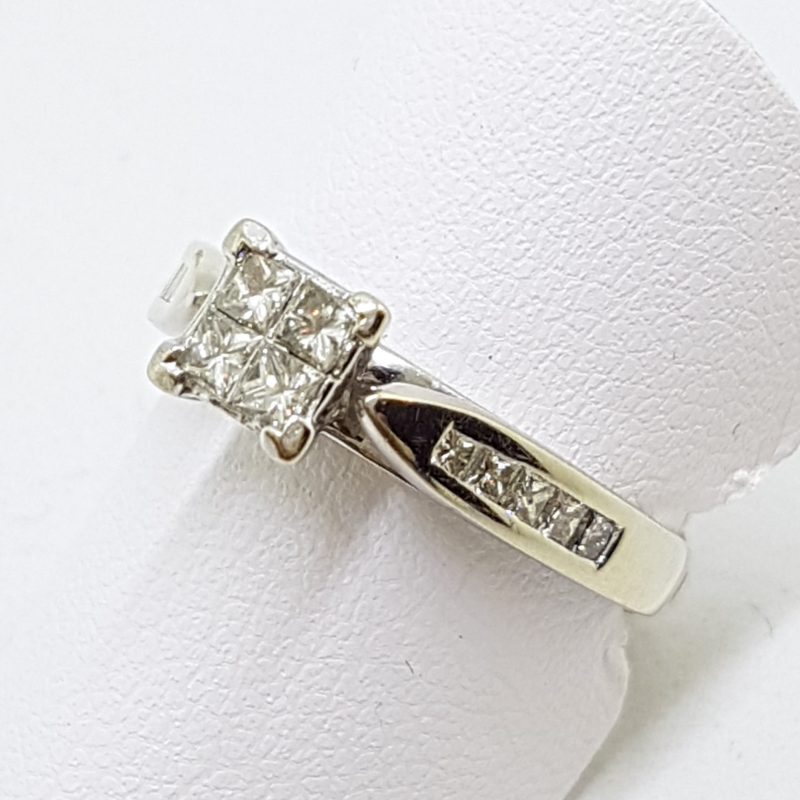 9ct White Gold Channel Set Diamond Square Cluster Engagement Ring