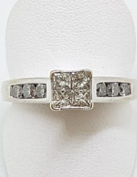 18ct White Gold Claw & Channel Set Diamond Square Cluster Engagement Ring