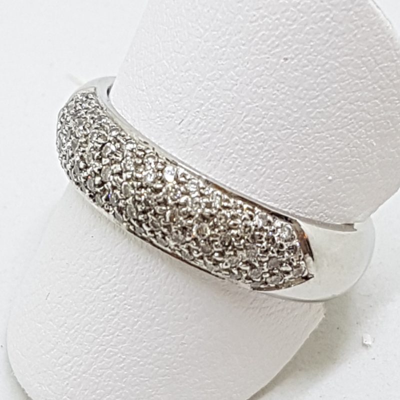 18ct White Gold Pave Set Diamond Wide Band Ring