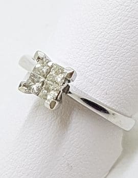 18ct White Gold 4 Diamond Square Cluster Engagement Ring