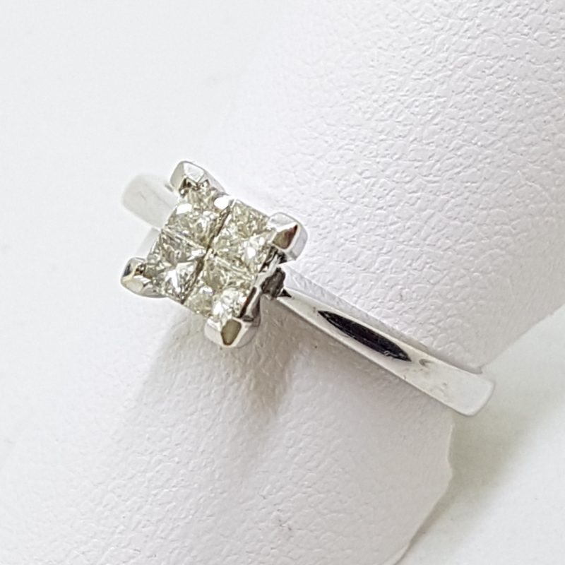 18ct White Gold 4 Diamond Square Cluster Engagement Ring