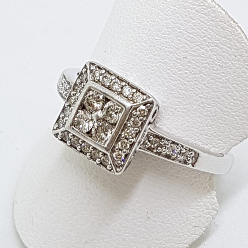 9ct White Gold Square Cluster Diamond Ring