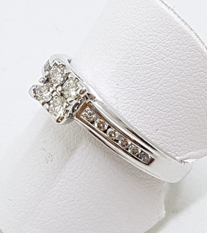 9ct White Gold Channel and Claw Set Square Cluster Diamond Engagement Ring