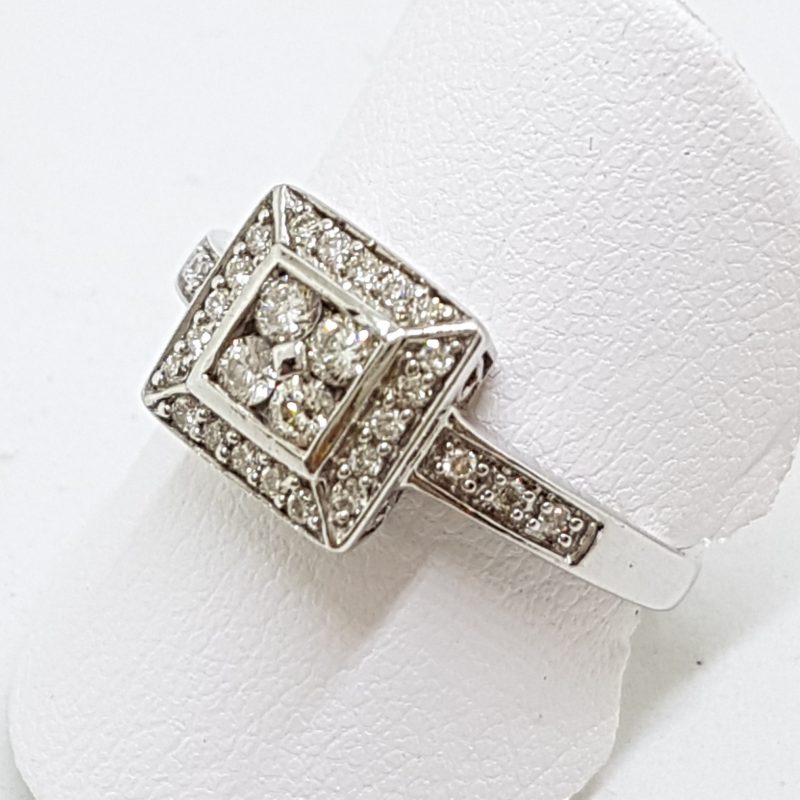 9ct White Gold Square Cluster Diamond Ring