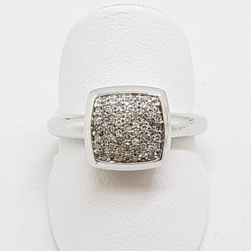 10ct White Gold Diamond Pave Set Square Ring