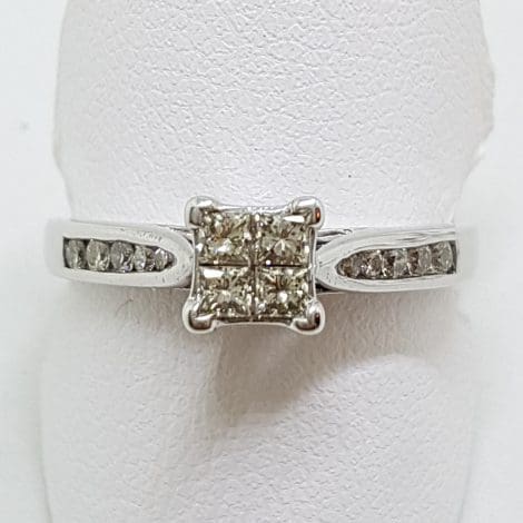 9ct White Gold Claw and Channel Set High Square Diamond Engagement Ring
