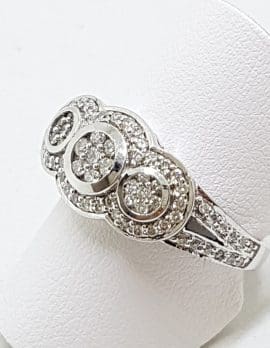 9ct White Gold Diamond Ring - Art Deco Style