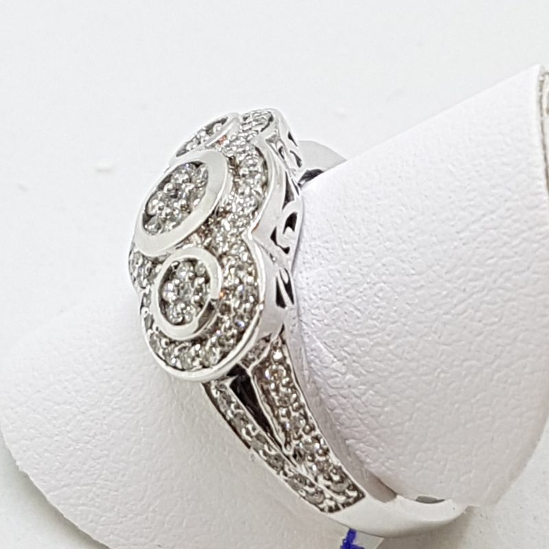 9ct White Gold Diamond Ring - Art Deco Style
