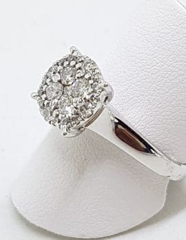 9ct White Gold Large Round Cluster Diamond Ring