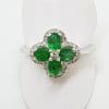 9ct White Gold Natural Emerald and Diamond Cluster Ring