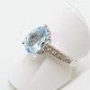 9ct White Gold Teardrop/Pear Shape Blue Topaz and Diamond Ring