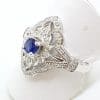 9ct White Gold Diamond and Sapphire Elongated Ring