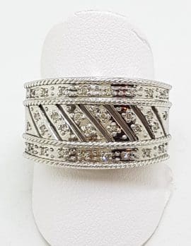 9ct White Gold Wide Diamond Ornate Band Ring