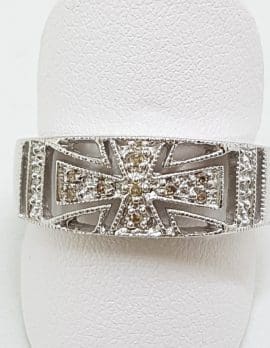 9ct White Gold Diamond Wide Cross Design Band Ring