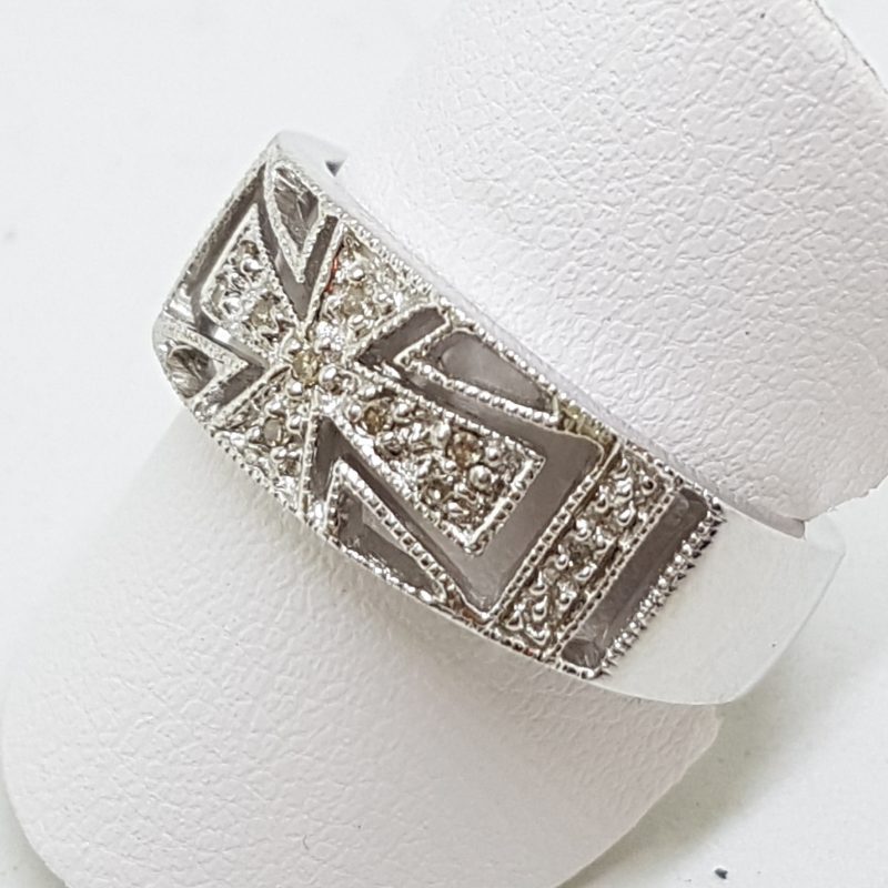 20200525_175804 9ct White Gold Diamond Wide Cross Design Band Ring