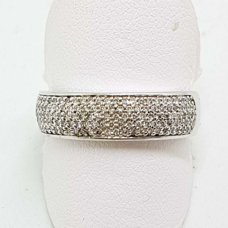 10ct White Gold Pave Set Diamond Wide Band Ring