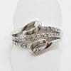 9ct White Gold Diamond Wide Wavy Curved Twist Ring