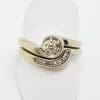 9ct White Gold Diamond Curved Engagement & Wedding Ring Set