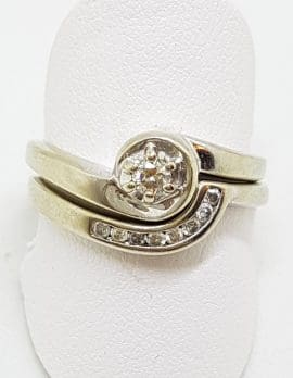 9ct White Gold Diamond Curved Engagement & Wedding Ring Set
