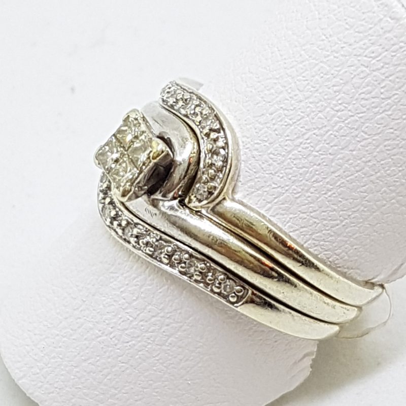 20200525_180731 9ct White Gold Diamond Curved Engagement, Wedding & Eternity Three Ring Set