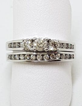 9ct White Gold Channel & Claw Set Diamond Engagement & Wedding Ring Set