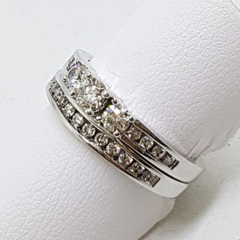 9ct White Gold Channel & Claw Set Diamond Engagement & Wedding Ring Set