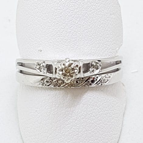 9ct White Gold Dainty Diamond Engagement & Wedding Ring Set