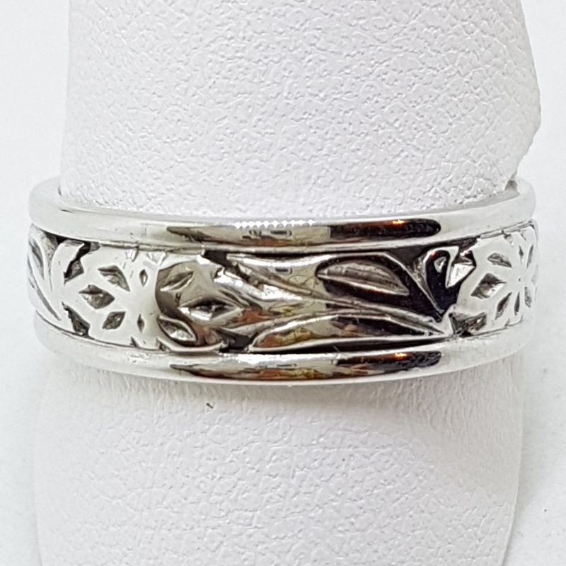 20200525_181654 18ct White Gold Rounded Wide Ornate Filigree Wedding Band Ring