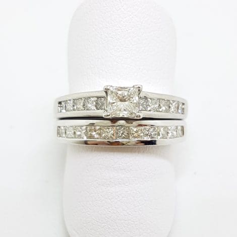 18ct White Gold Princess Cut Diamond Channel Set Engagement & Wedding Ring Set