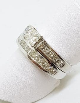 18ct White Gold Princess Cut Diamond Channel Set Engagement & Wedding Ring Set