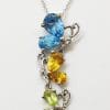 9ct White Gold Topaz, Citrine, Peridot and Diamond Butterfly Pendant on 9ct Chain