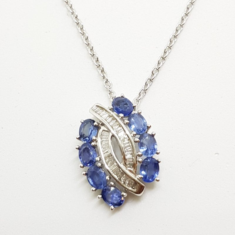 9ct White Gold Sapphire and Diamond Pendant on 9ct Chain
