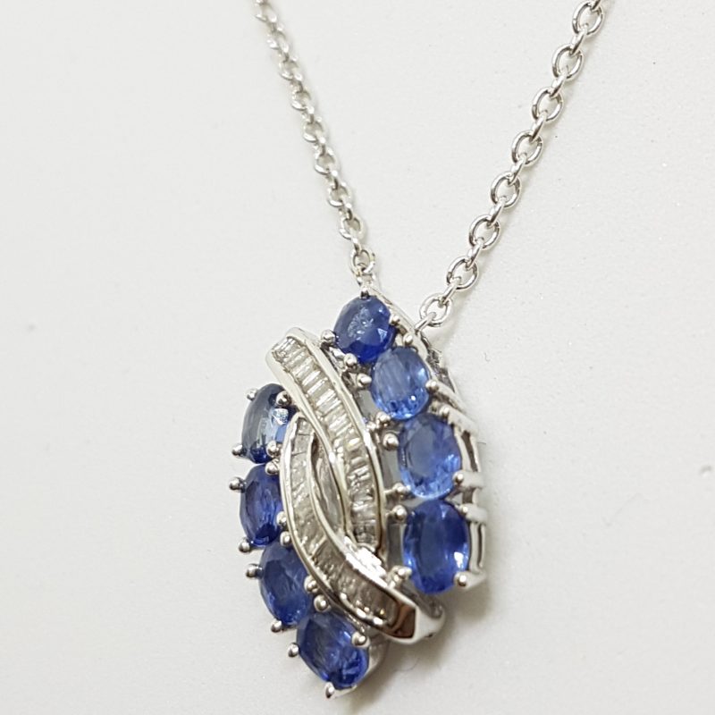 9ct White Gold Sapphire and Diamond Pendant on 9ct Chain