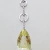White Gold Green Amethyst, Citrine and Diamonds Pendant on White Gold Chain